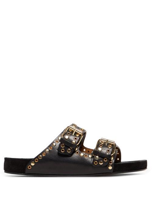 Matchesfashion.com Isabel Marant - Lennyo Double Strap Eyelet Leather Slides - Womens - Black