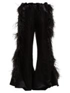 Marques'almeida Feather-embellished Kick-flare Satin Trousers