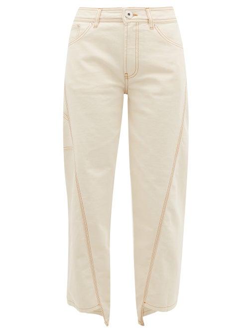 Matchesfashion.com Lanvin - Topstitched Cotton Straight Leg Jeans - Womens - Cream
