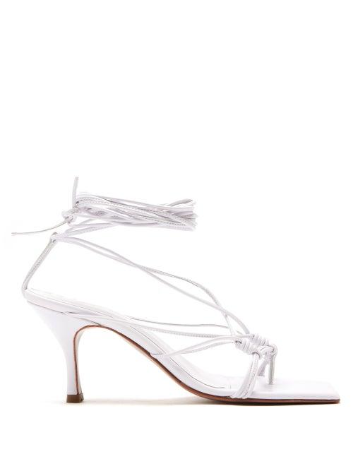 Ladies Shoes Andrea Wazen - Mandaloun 85 Knotted-ties Leather Sandals - Womens - White