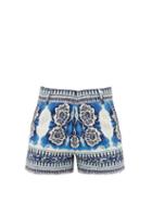 Matchesfashion.com Le Sirenuse, Positano - Positano Mosaic-print Cotton Shorts - Womens - Blue Print