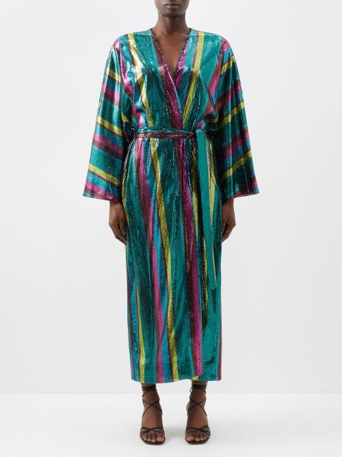 La Doublej - Striped Sequinned Wrap Jacket - Womens - Rainbow