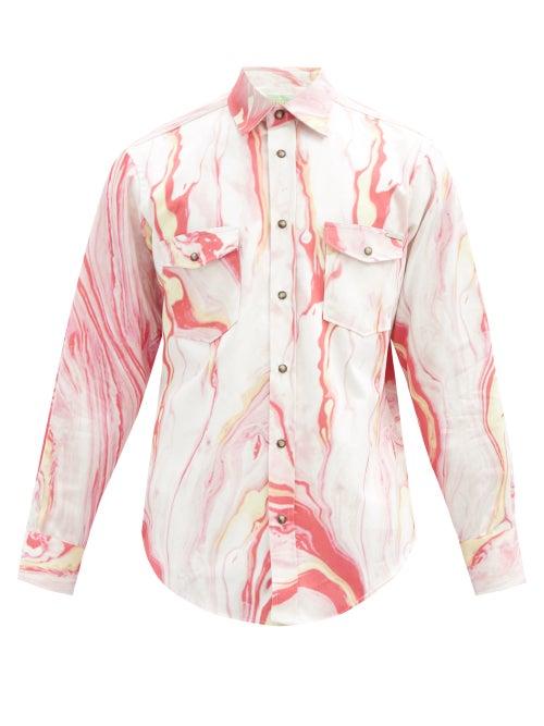 Matchesfashion.com Aries - Marble-print Cotton-twill Western Shirt - Mens - Pink