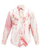 Matchesfashion.com Aries - Marble-print Cotton-twill Western Shirt - Mens - Pink