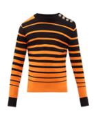 Matchesfashion.com Paco Rabanne - Buttoned-shoulder Striped Wool-blend Sweater - Mens - Black Orange