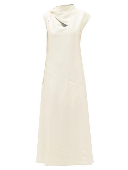 Matchesfashion.com Jil Sander - Tie-neck Charmeuse Midi Dress - Womens - Ivory