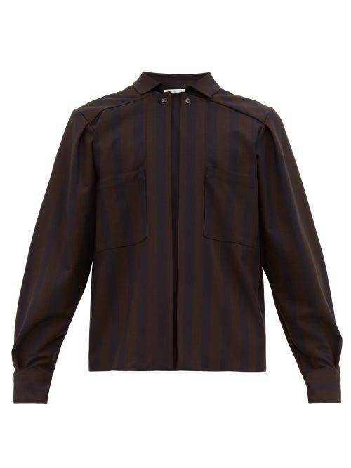 Matchesfashion.com Palmer//harding - James Striped Stretch Poplin Shirt - Mens - Brown Navy