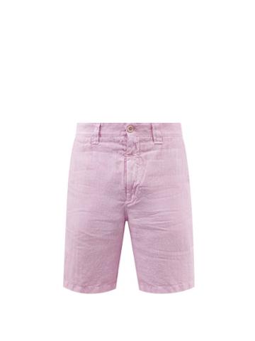 120 Lino 120% Lino - Slubbed-linen Hopsack Shorts - Mens - Pink