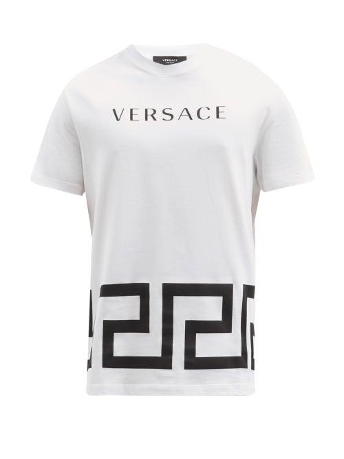 Matchesfashion.com Versace - Logo And Greca-print Cotton-jersey T-shirt - Mens - White