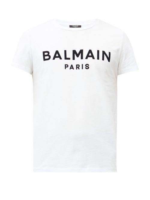 Mens Rtw Balmain - Flocked-logo Cotton-jersey T-shirt - Mens - White