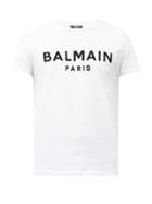 Mens Rtw Balmain - Flocked-logo Cotton-jersey T-shirt - Mens - White