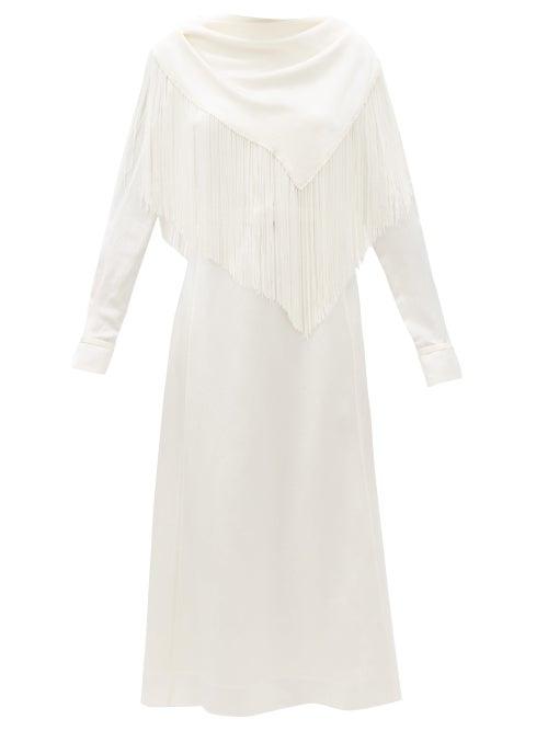 Matchesfashion.com Gabriela Hearst - Fringed Hammered Silk-satin Dress - Womens - Ivory