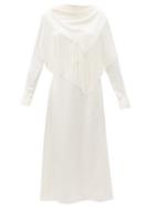 Matchesfashion.com Gabriela Hearst - Fringed Hammered Silk-satin Dress - Womens - Ivory