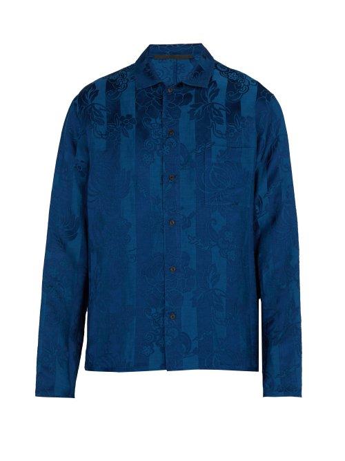 Matchesfashion.com Haider Ackermann - Floral Brocade Linen Blend Shirt - Mens - Blue