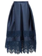 Matchesfashion.com Erdem - Ina Guipure-lace Trimmed Mikado Skirt - Womens - Navy