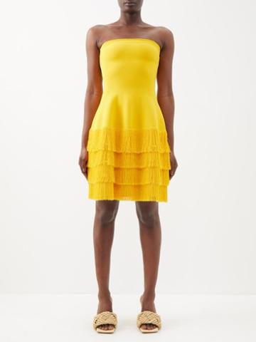 Proenza Schouler - Strapless Fringed Jersey Mini Dress - Womens - Yellow