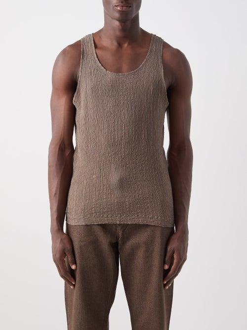 Our Legacy - Crinkled Cotton-blend Tank Top - Mens - Dark Green