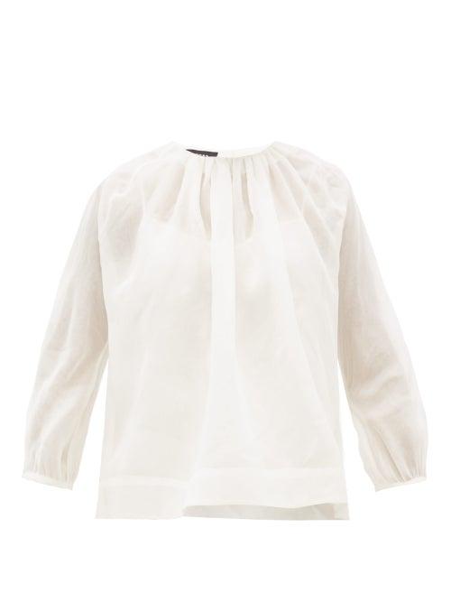Matchesfashion.com Rochas - Gathered Silk Organza Blouse - Womens - Natural 9501