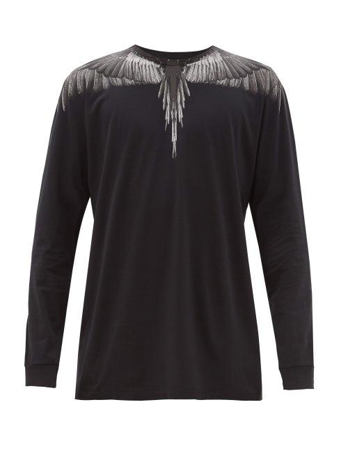 Matchesfashion.com Marcelo Burlon - Wings-print Cotton Long-sleeved T-shirt - Mens - Black