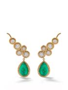 Octavia Elizabeth - Floating Diamond, Emerald & 18kt Gold Earrings - Womens - Green Gold