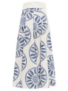 Matchesfashion.com Three Graces London - X Zandra Rhodes Amelina Leaf-print Cotton Skirt - Womens - Blue White