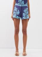 Juliet Dunn - High-rise Floral-print Cotton Shorts - Womens - Blue Multi