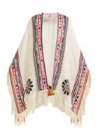 Matchesfashion.com Figue - Katrine Embroidered Wool Blend Twill Poncho - Womens - White Multi
