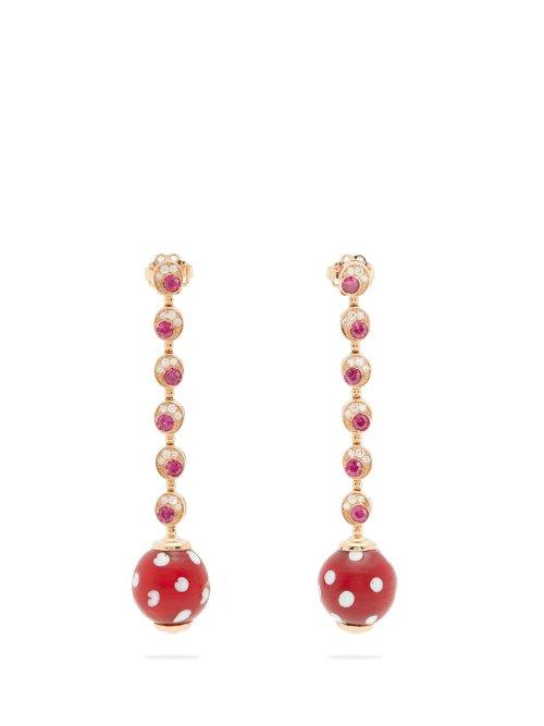 Matchesfashion.com Francesca Villa - Pois Pois Diamond And Ruby Rose Gold Earrings - Womens - Red