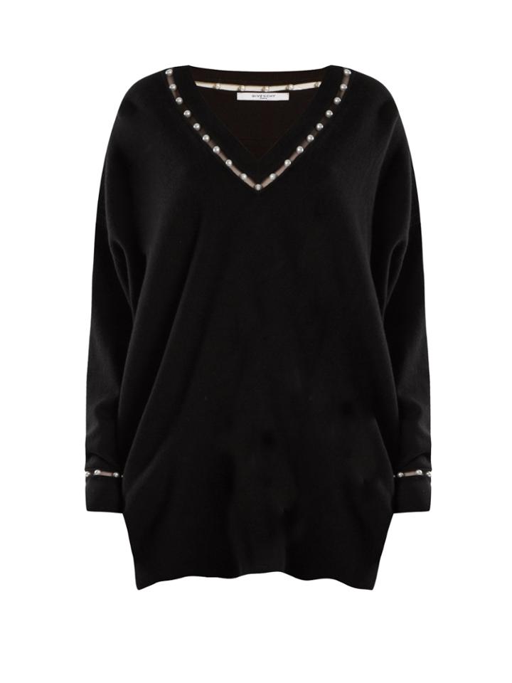 Givenchy Pearl-embellished V-neck Wool-blend Sweater