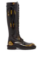 Matchesfashion.com Ann Demeulemeester - Knee High Distressed Effect Leather Boots - Womens - Black Multi