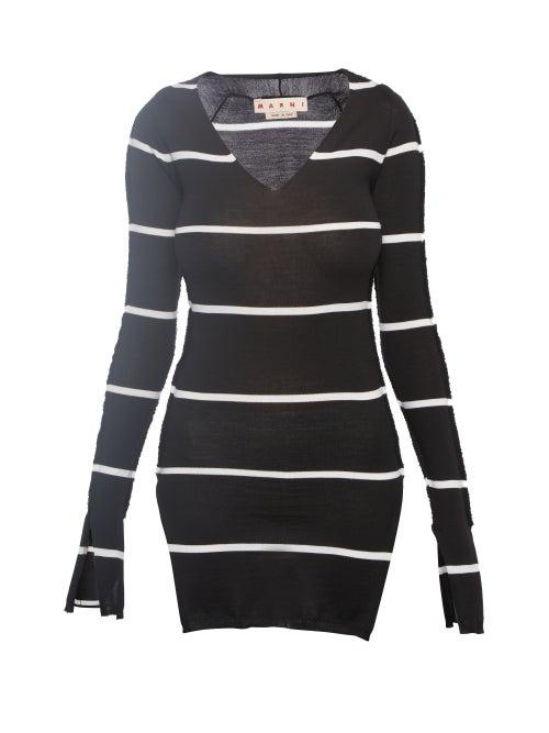 Marni - Slit-cuff Striped Longline Sweater - Womens - Black Stripe