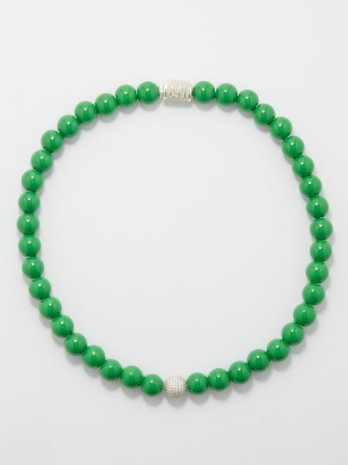 Lauren Rubinski - Diamond & 18kt White-gold Beaded Necklace - Womens - Green Multi