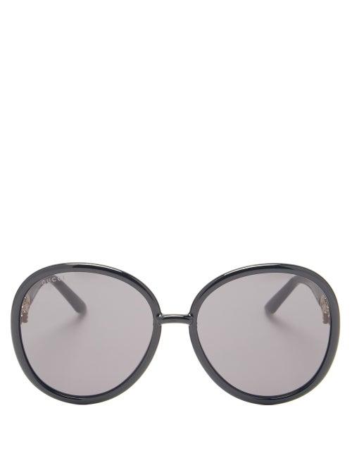Matchesfashion.com Gucci - Horsebit-chain Oversized Round Acetate Sunglasses - Womens - Black