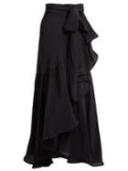Adriana Degreas Ruffled Wraparound Silk-crepe Skirt
