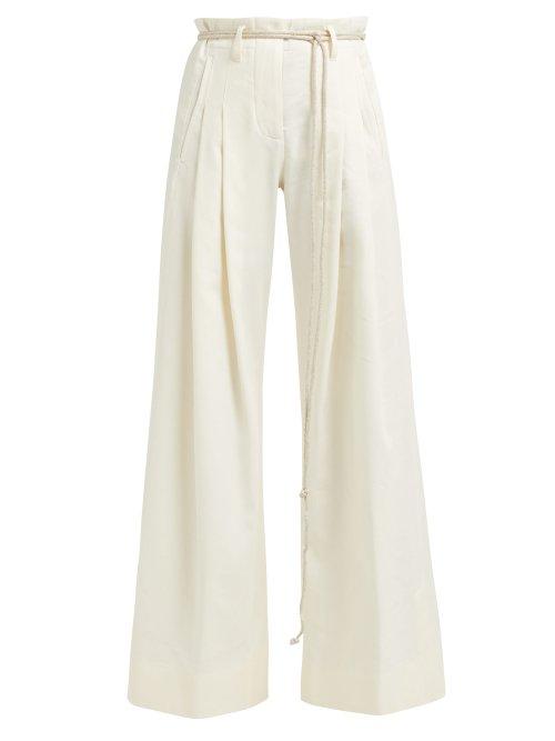 Matchesfashion.com Ann Demeulemeester - Cord Belt Wide Leg Cotton Blend Trousers - Womens - Ivory