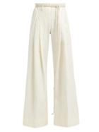 Matchesfashion.com Ann Demeulemeester - Cord Belt Wide Leg Cotton Blend Trousers - Womens - Ivory