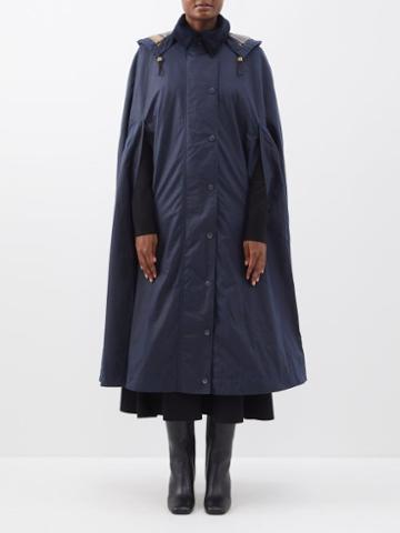 Chlo - X Barbour Waxed-cotton Hooded Coat - Womens - Navy
