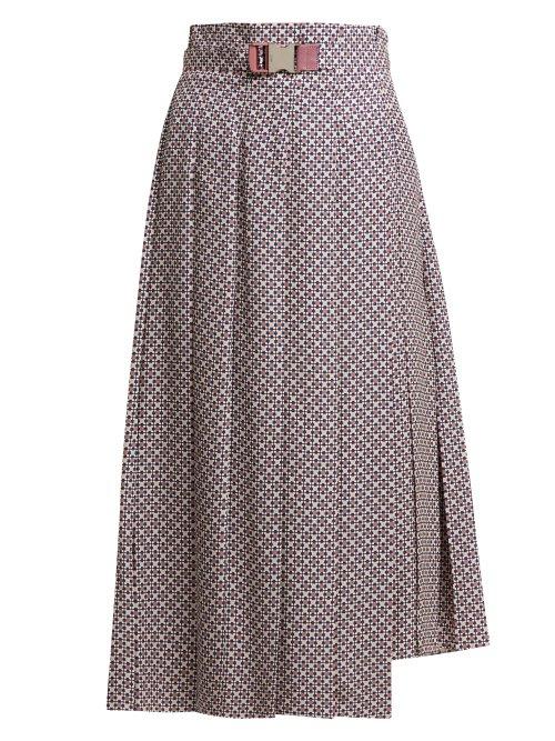 Matchesfashion.com Fendi - Asymmetric Pleated Ff Print Poplin Skirt - Womens - Blue Multi