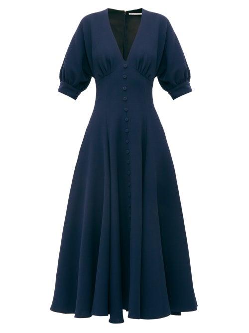 Matchesfashion.com Emilia Wickstead - Bria Flared Wool Crepe Midi Dress - Womens - Navy