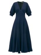 Matchesfashion.com Emilia Wickstead - Bria Flared Wool Crepe Midi Dress - Womens - Navy