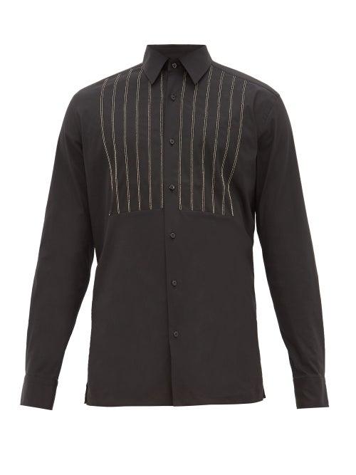 Matchesfashion.com Fendi - Chain Embroidered Stretch Cotton Poplin Shirt - Mens - Black