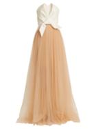 Delpozo Draped Front Strapless Fil-coup And Tulle Gown