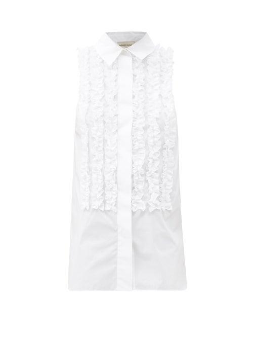 Matchesfashion.com Alexandre Vauthier - Ruffled Sleeveless Cotton-poplin Shirt - Womens - White