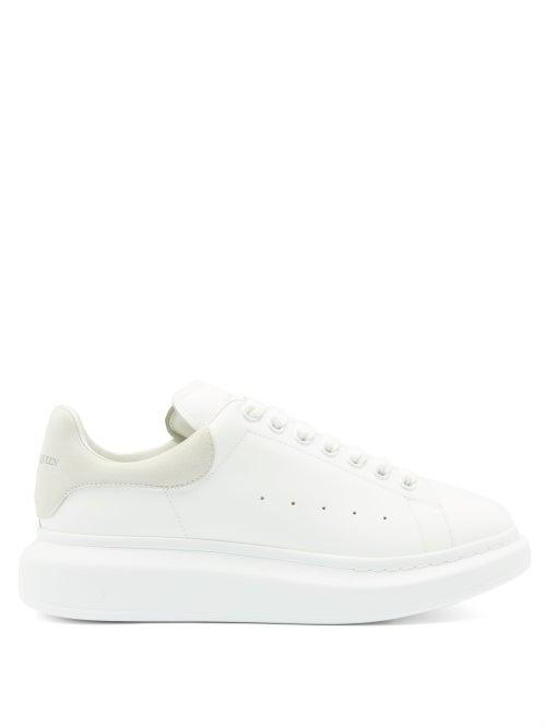 Mens Shoes Alexander Mcqueen - Raised-sole Leather And Suede Trainers - Mens - White