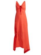 Matchesfashion.com Preen By Thornton Bregazzi - Felicity Drawstring Detailed Linen Dress - Womens - Red