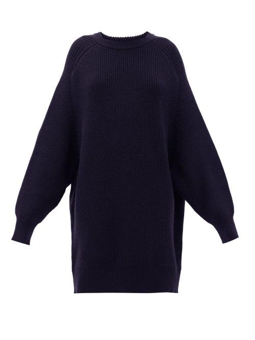 Matchesfashion.com Raey - Oversized Crew Neck Ribbed Wool Sweater - Womens - Navy
