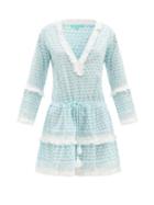 Matchesfashion.com Melissa Odabash - Claudia Tile-print Cotton-poplin Mini Dress - Womens - Light Blue