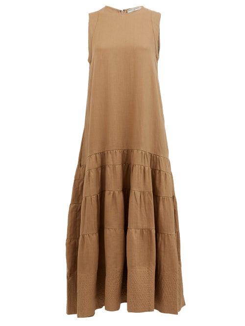 Matchesfashion.com Three Graces London - Abigail Tiered Linen Maxi Dress - Womens - Brown