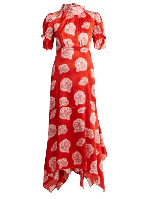 Matchesfashion.com Peter Pilotto - Graphic Floral Print High Neck Silk Dress - Womens - Red