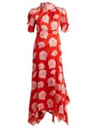 Matchesfashion.com Peter Pilotto - Graphic Floral Print High Neck Silk Dress - Womens - Red